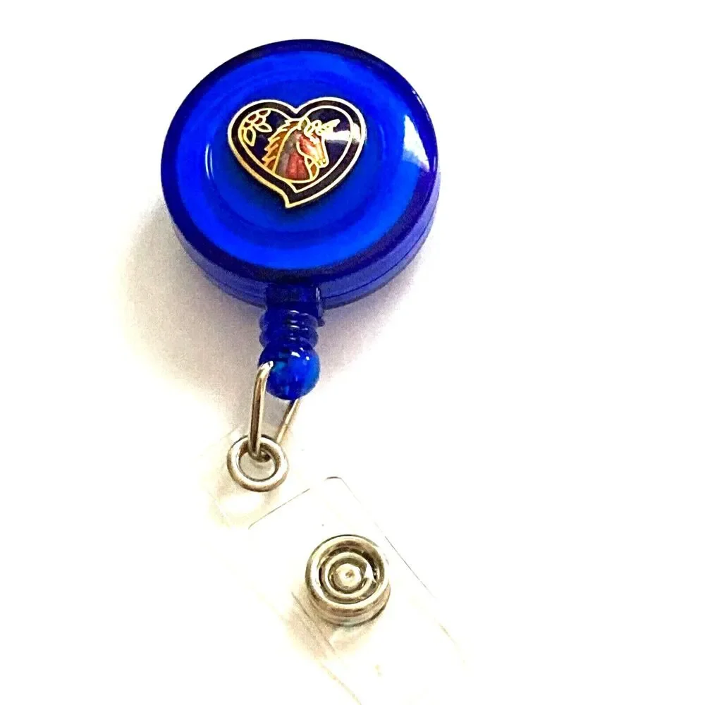 Vtg Unicorn Cloisonne Charm ID Badge Holder Lanyard Enamel Retractable Reel
